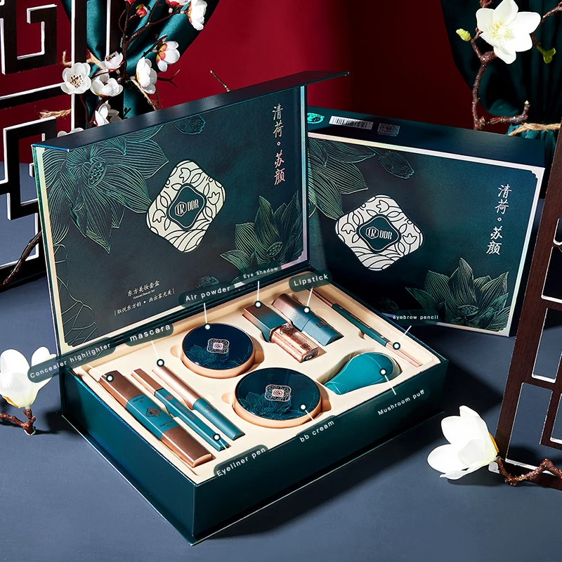 

9PCS Cosmetic Makeup Set Mushroom head air cushion Bb cream Velvet Lipstick Eye Shadow mascara Setting Powder Makeup Gift box