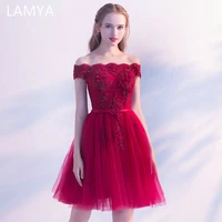 lamya princess short elegant evening dress appliques ball gown formal party gown plus size boat neck robe de soiree