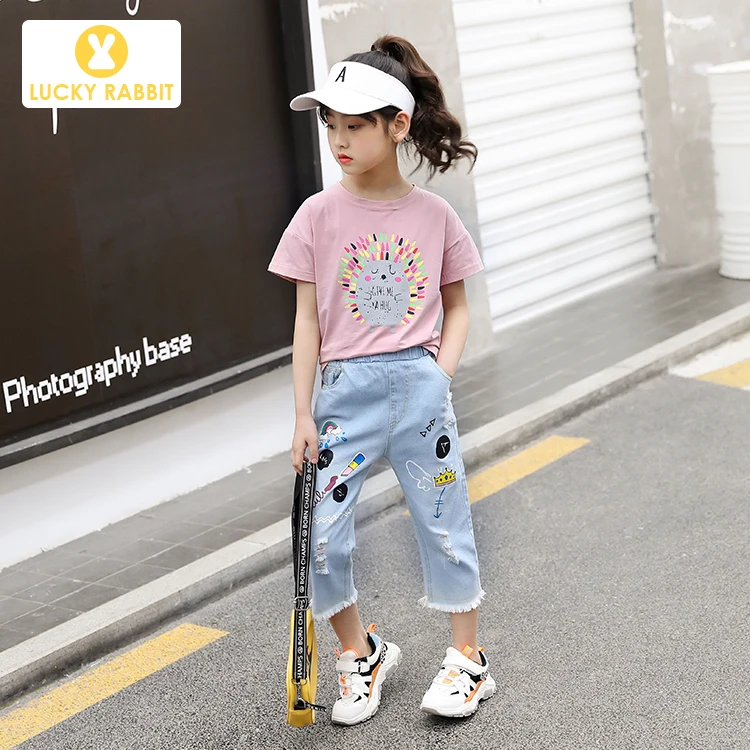 Детская одежда из 2 предметов комплект одежды для девочек футболка с мультяшным