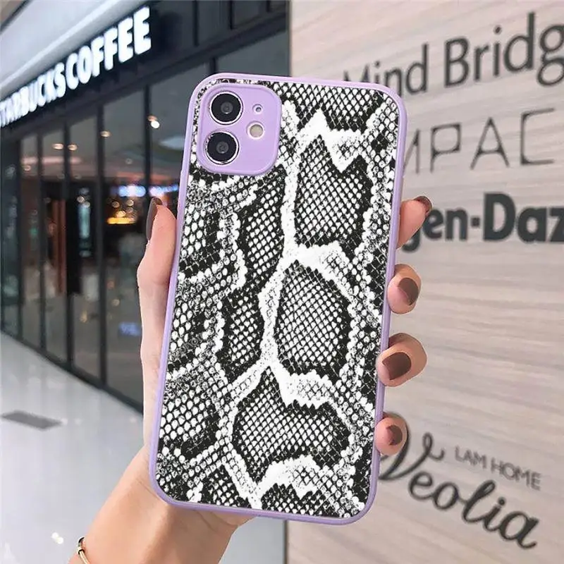 

Snake skin luxury article purple Phone Case Matte transparent For Purple iPhone 12 Mini 11 Pro XR XS Max 7 8 Plus X Back Cover