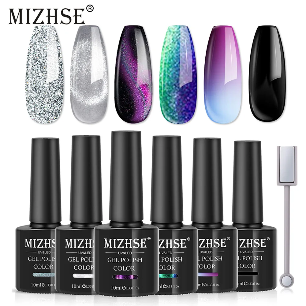

MIZHSE 6 шт. светоотражающие солнцезащитные очки "кошачий глаз", гель, лак для ногтей, Цвет изменение Полупостоянный Лаки Гибридный гель лак для ногтей