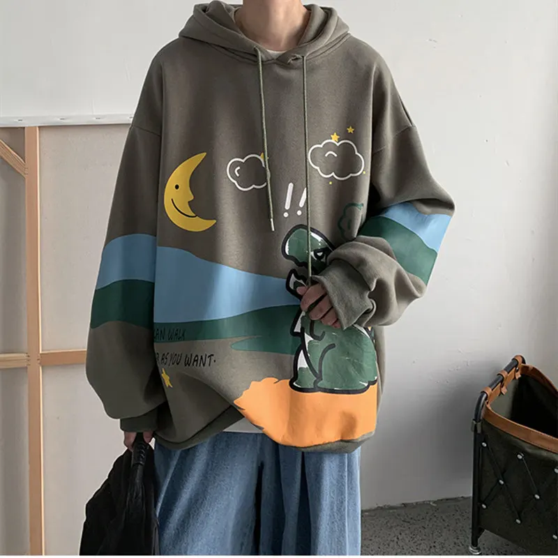 

Spring Autumn Polyester Men's Hoodies Hooded Long Sleeve Pullover Loose Cartoon Print Couples Fashion Casual Hoodies