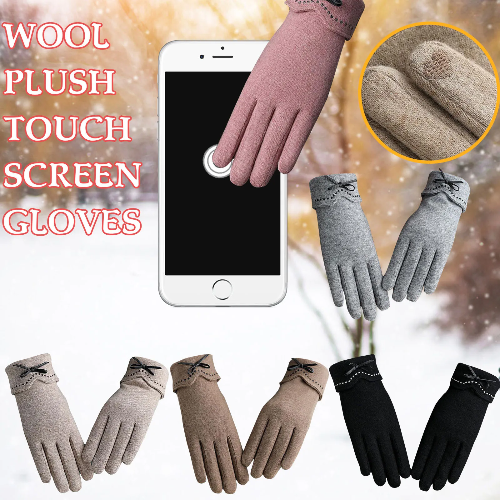 

Popular Women Autumn And Winter Wool Plus Velvet Warm Riding Gloves Ladies Fashion Creative Accessories All Fingers Gloves
