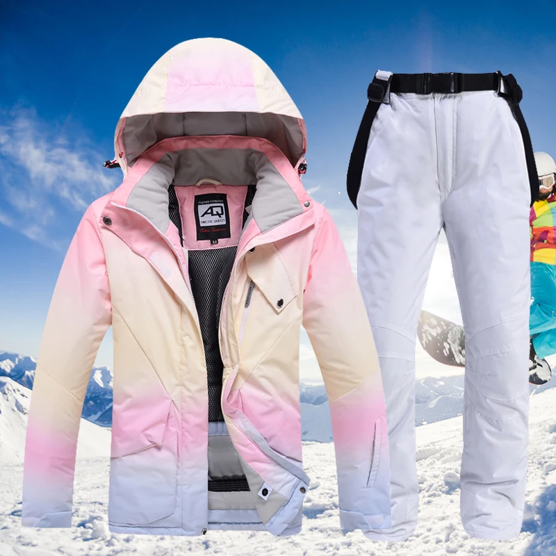 2021 лыжный костюм, женский зимний теплый ветрозащитный водонепроницаемый спортивный костюм для улицы, комплект из куртки и брюк, горячее лыж...