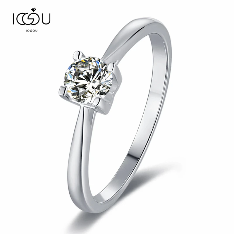 

IOGOU 0.5ct 5mm Round Cut EF VVS1 Moissanite S925 Silver Rings Diamond Test Passed Fashion 4 Claw Setting Women Girlfriend Gift