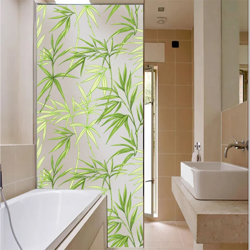 

Nuelife 3D green bamboo leaves pattern glue-free electrostatic glass film window opaque home sliding door bathroom privacy film