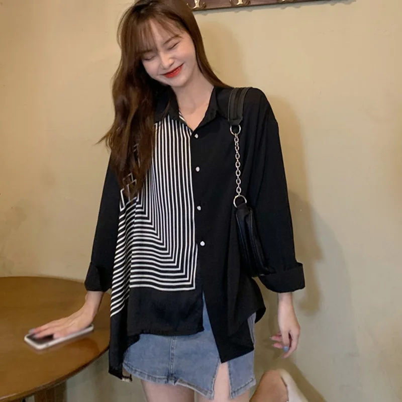 

Spring Autumn Women Shirts White Black Loose Oversized Blouses Female Loose BF Korean Style Blusas Tops