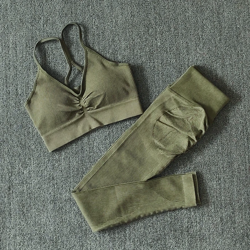 

WAREBALL Ribbed Seamless Yoga Set Women Sport Bra+High Waist Leggings Sport Suit Workout Outfit Fitness Gym Wear