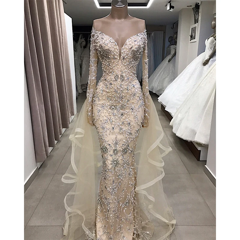 Robe De Soiree роскошное длинное вечернее платье по индивидуальному заказу с v-образным вырезом и аппликацией из тюля, Длинные вечерние платья-русалки