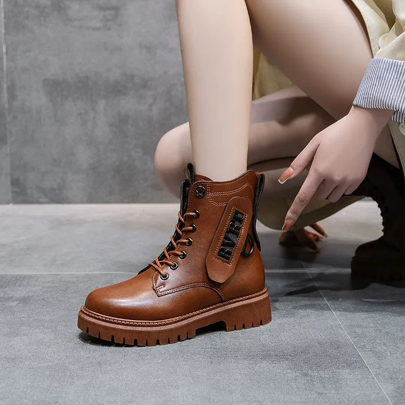

Martin Boots 2021 Winter Round Toe New Fashion Platform with Plus Velvet Low-heeled Women's Short Boots Casual Cotton Shoes