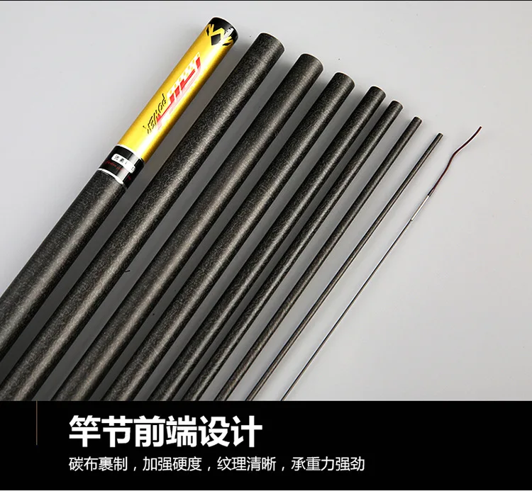 Tenphar BLACK GOLD Series Telescopic Fishing Rod Fast Action Superhard Superlight Hi-Carbon Fiber 5.4M 118g with 2 Tips