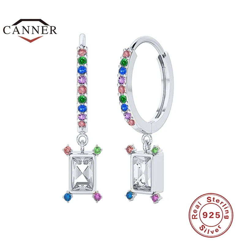 

CANNER Multicolor Zircon Ear Hoops 925 Sterling Silver Hoop Earrings for Women Silver 925 Circle Round Earings Ear Bone Jewelry