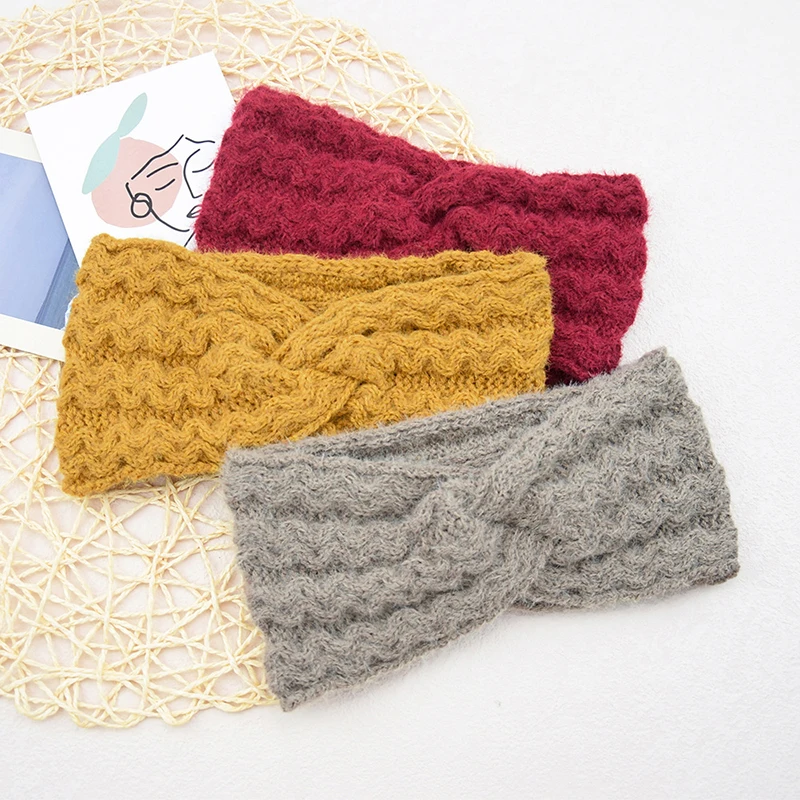 

Cross Wool Knitting Hairband Ladies Autumn Knit Hair Band Elastic Headband Winter Warm Wool Women Solid Color Hair Accessories