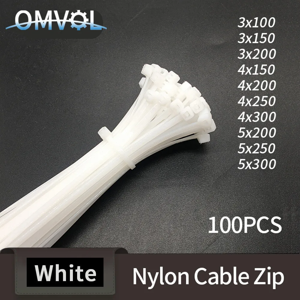 100 шт. самоблокирующиеся пластиковые нейлоновые кабельные застежки белые