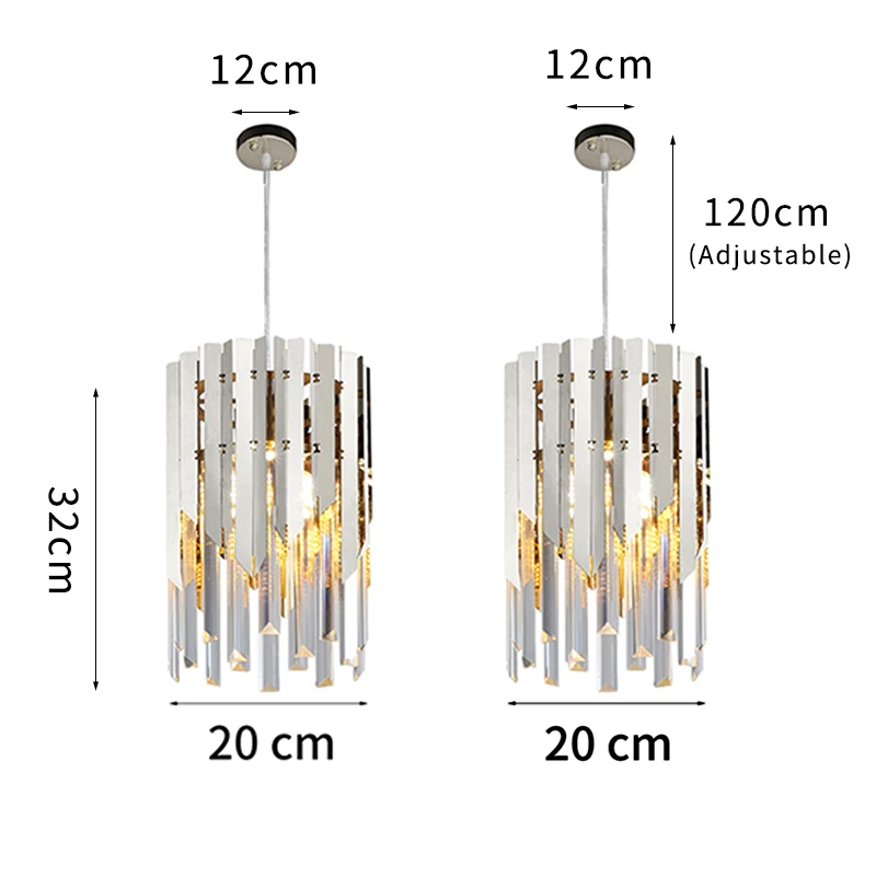 2pcs dia 20cm silver Маленький круглый золотой Хрустальный светодиодный Современный Люстра-светильник ing для кухни, столовой, спальни, прикроватный светильник, роскошные подвесные лампы k9 - Цвет абажура: 2pcs dia 20cm silver