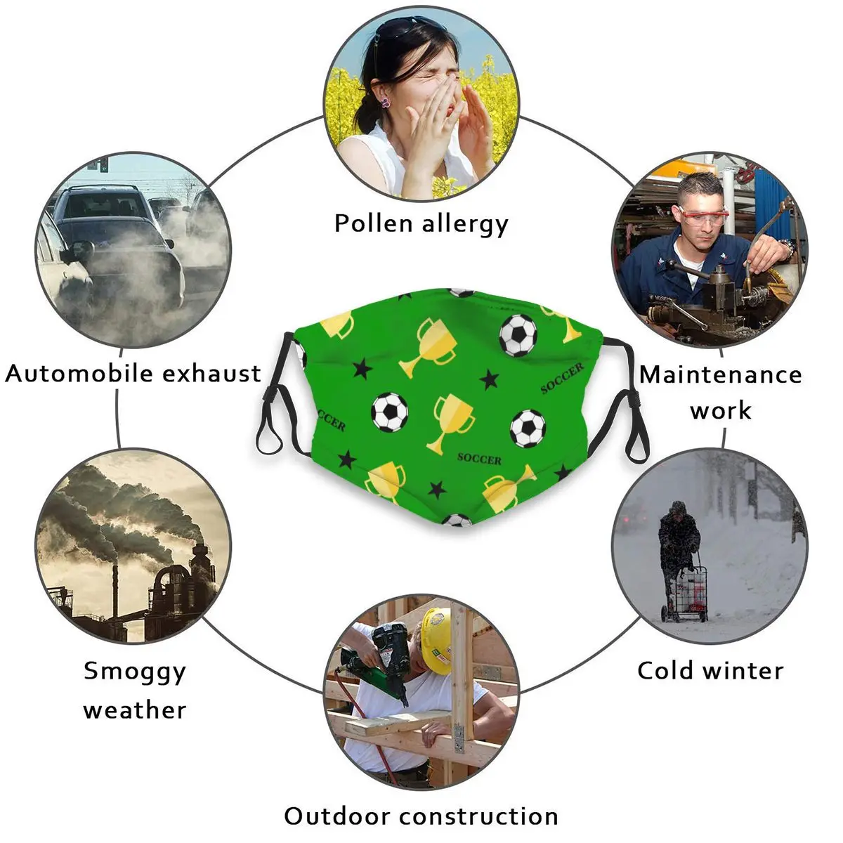 

Soccer And Cup Mouth Mask Reusable Dust Face Masks Replaceable Filter Waterproof Mask