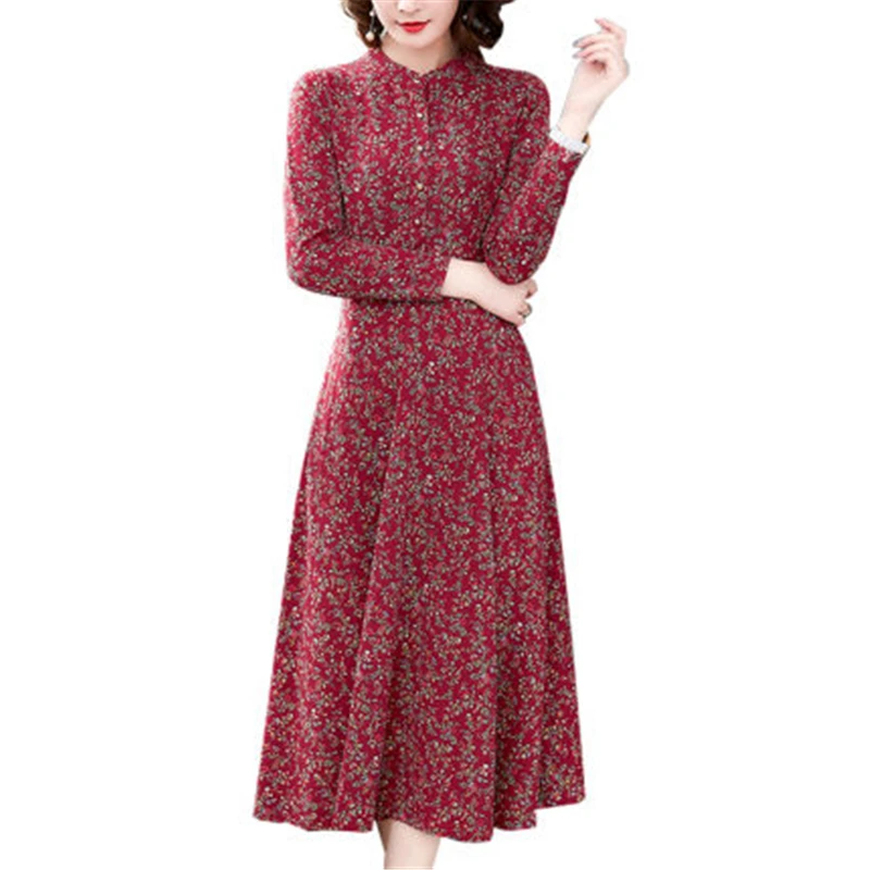 

2021 New Spring Autumn Lady Dress Long Sleeve Women's Vestido Madam Single Breasted Female Dresses Vintage Clothes