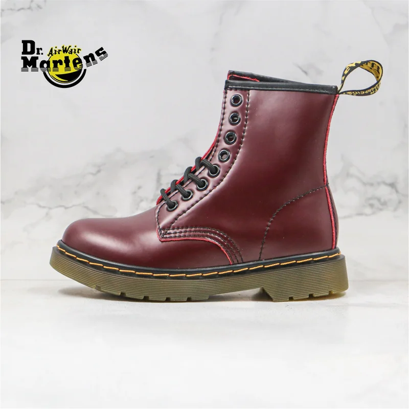 Ботинки Dr.Martens унисекс ботинки из гладкой кожи бордовые Нескользящие