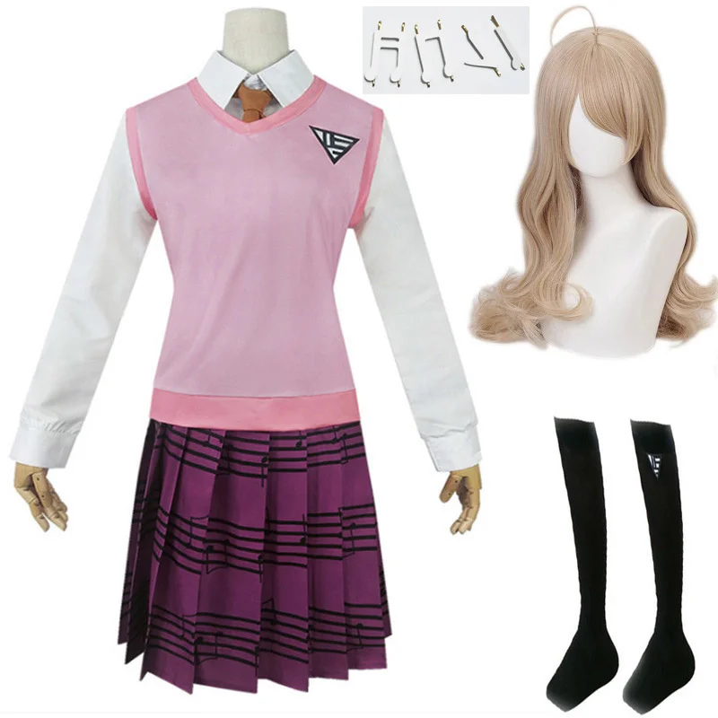 

Новинка, костюм для косплея Akamatsu kaede Danganronpa V3, женская форма, рубашка/жилет/юбка/носки/парики, школьная форма JK