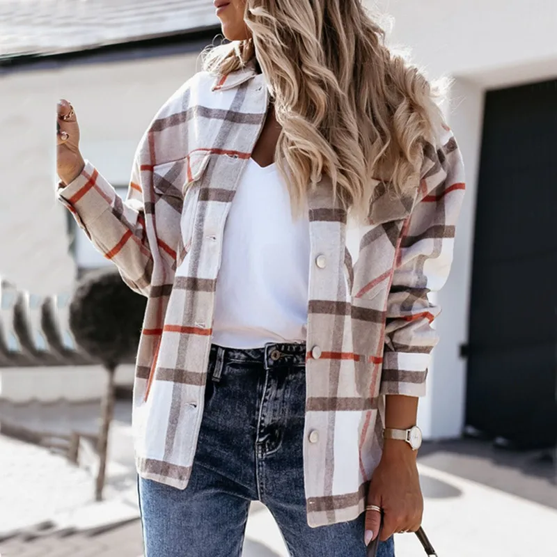 Повседневная Весенняя женская клетчатая блузка на пуговицах женские рубашки с