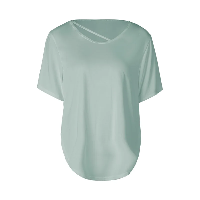 

2021 New European and American yoga hoodie loose thin sports top breathable running short-sleeved T-shirt fitness suit woman