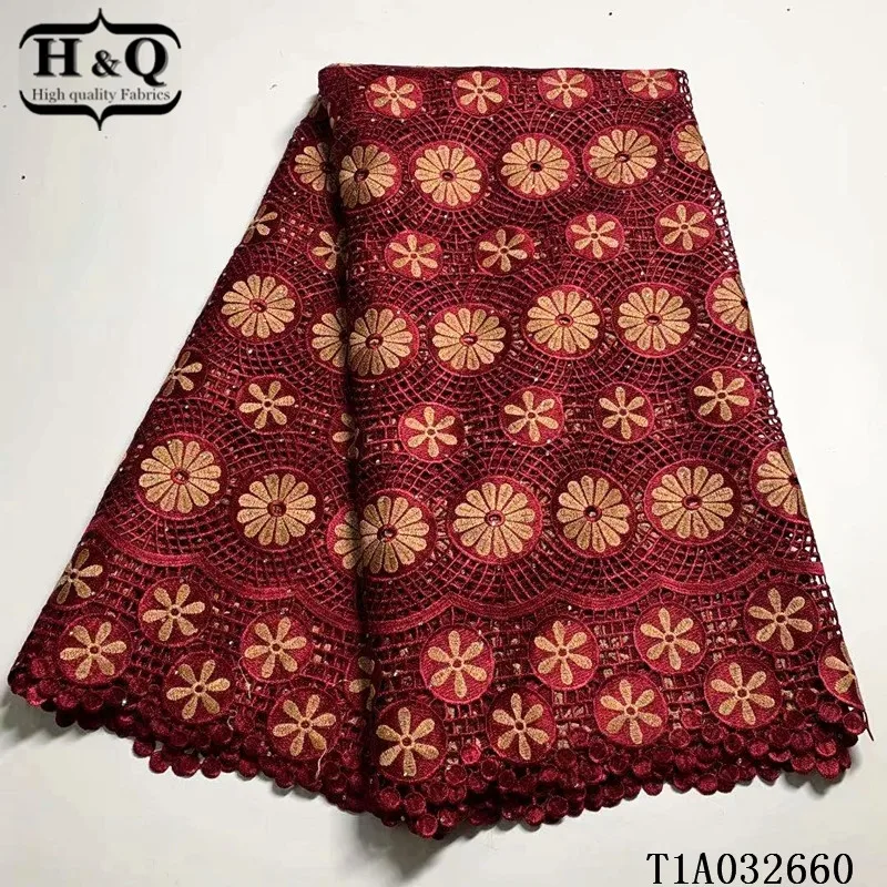 

H&Q march newest african water soluble lace fabric with stones 2021 embroidery french cord mesh lace fabrics for sewing dress
