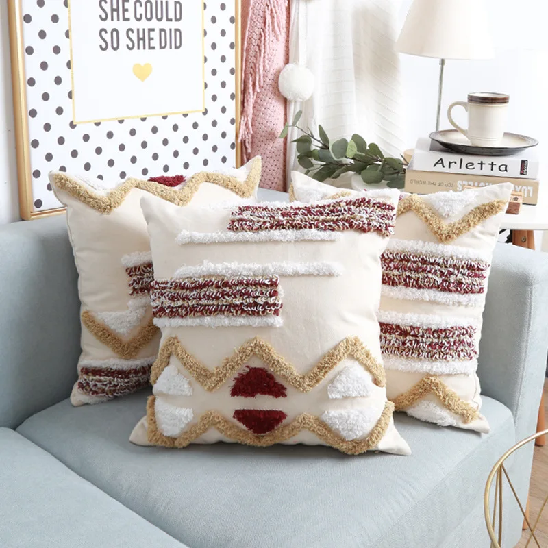 

Home Decor Morocco Linen Macrame Pillow Cover Tufted Luxury Cushion Cover with Tassel Sofa Bed Chair Car Decorative Pillow Case