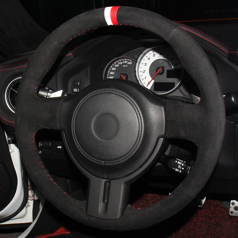 car steering wheel cover hand stitched black genuine leather suede for toyota 86gt86 subaru brz scion fr s frs free global shipping