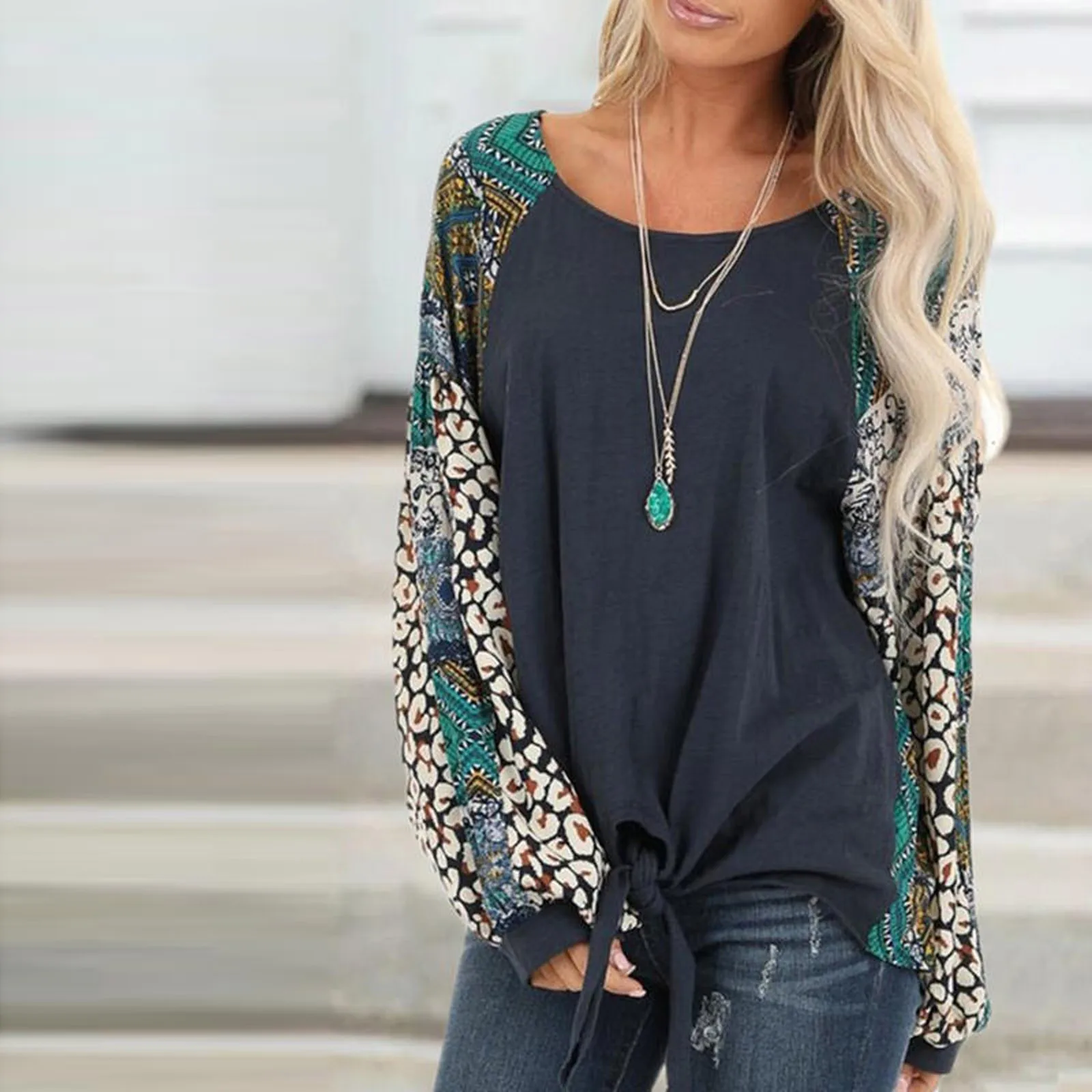 

Футболка Для женщин с длинными рукавами и леопардовым принтом для девочек топ с О-образным вырезом и рубашка, рубашка для девушек, вечерние ...