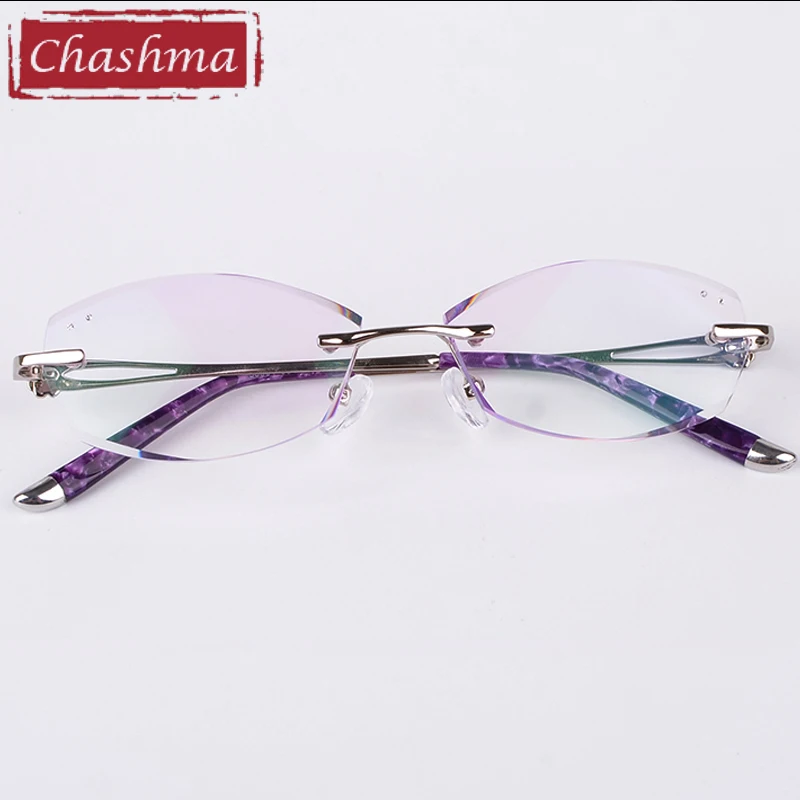 

Chashma Female Frame Blue Colored Lenses Opticos Gafas Women High Degree Super Light Eyeglasses Rimless Spectacles