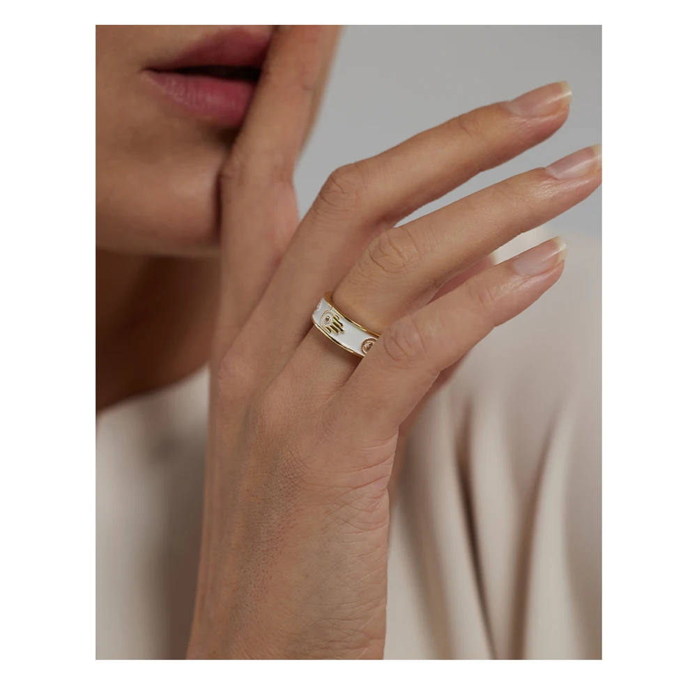 Yhpup Statement Enamel Eye Palm Rings Round Metal Adjustable Finger Ring Jewelry Bagues Pour Femme Copper Accessories Gift | Украшения и