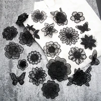 high quality black lace embroidery iron on patches for clohting organza flower butterfly appliques stripes sexy dress stickers