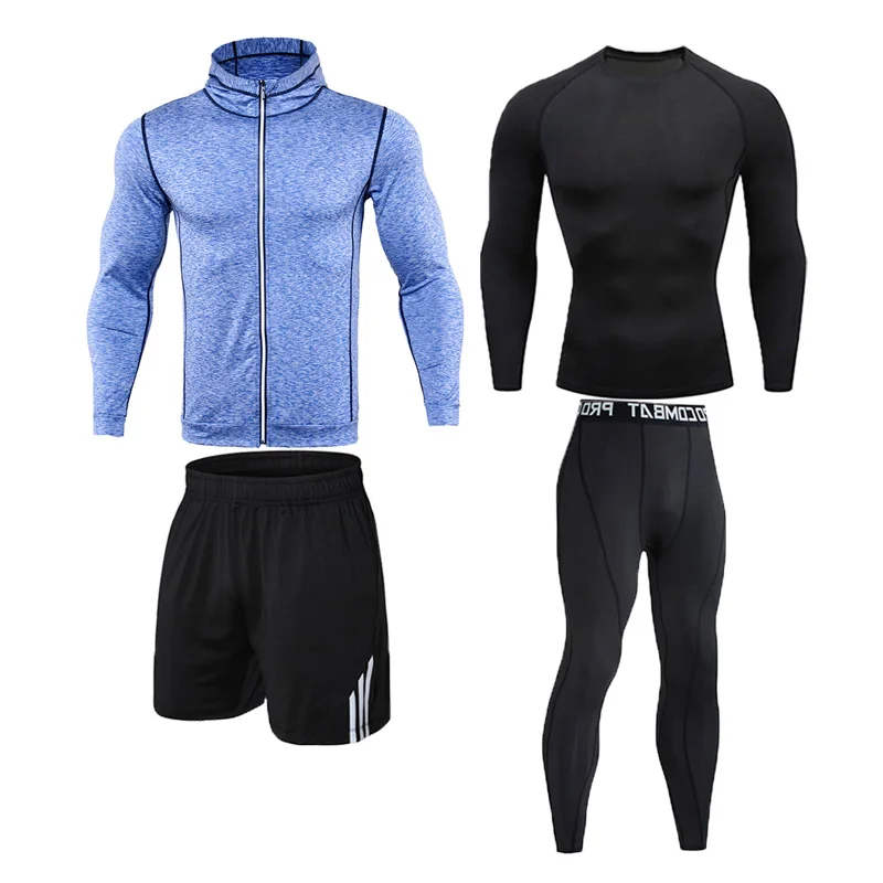 

Men's sportswear sports suit gym compression suit running clothes sportswear sports tights 4 pieces set