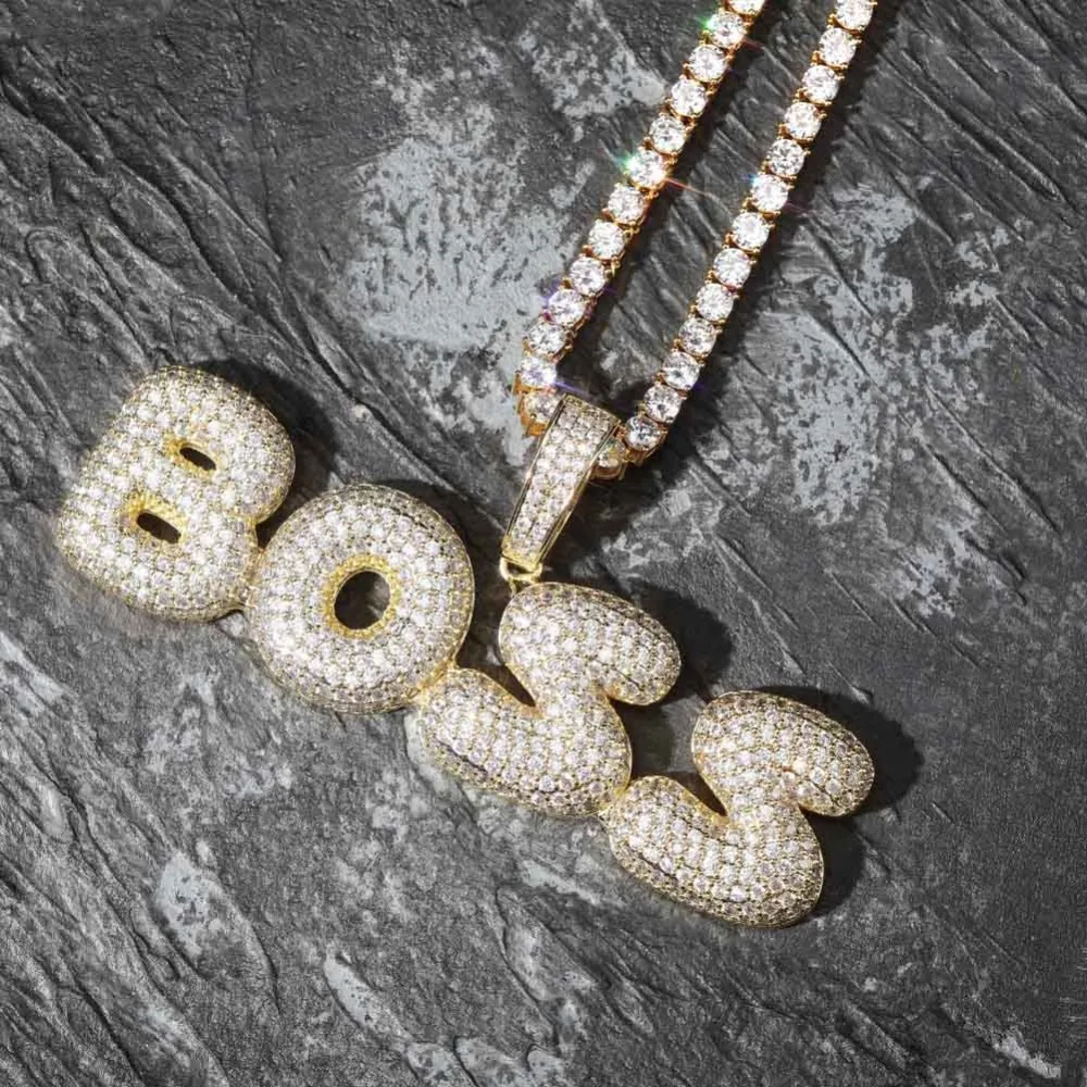 Пользовательское имя Iced Out Bubble цепочка с буквами ожерелья с подвесками для мужчин амулеты Циркон хип-хоп ювелирные изделия с золотой серебряной теннисной цепью