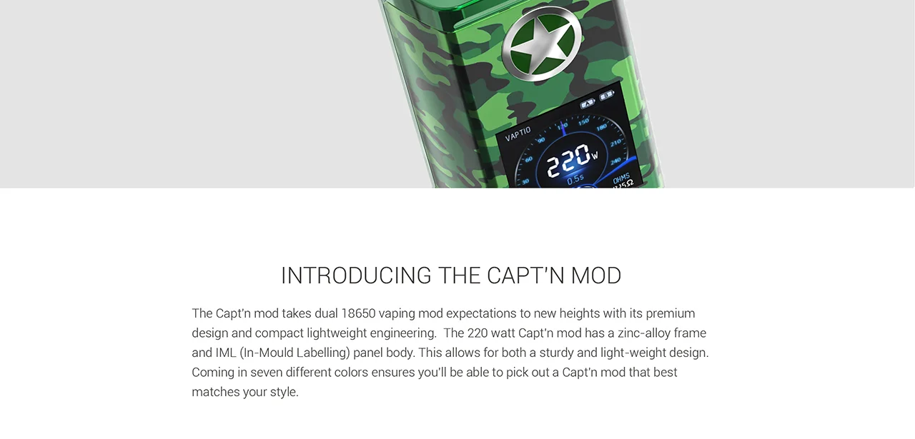 220 Вт Vape мод Vaptio Capt'n мод электронная сигарета vaping подходит для двух аккумуляторов 18650 для атомайзера с резьбой 510