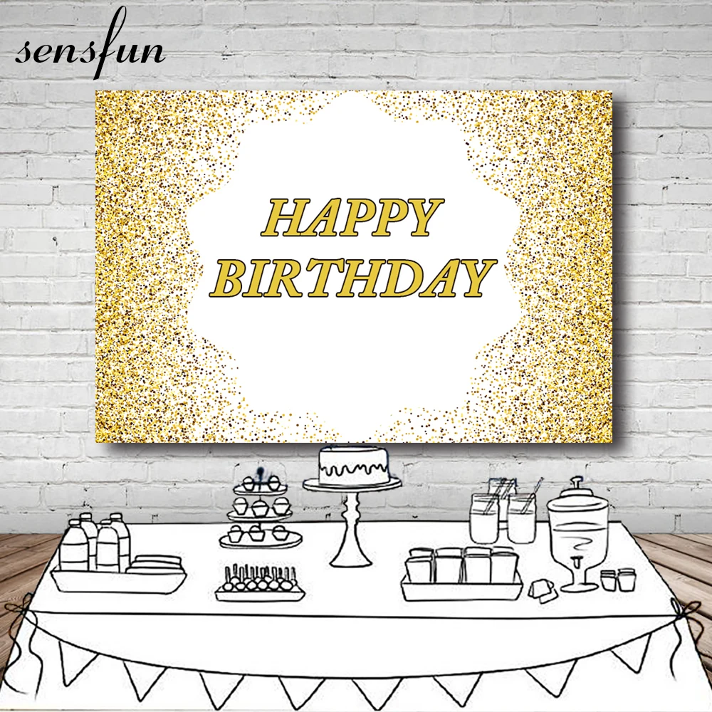

Sensfun New Design Gold Glitter Photography Backgrounds Girls Lady Women Happy Birthday Party Backdrop Custom Vinyl Polyester