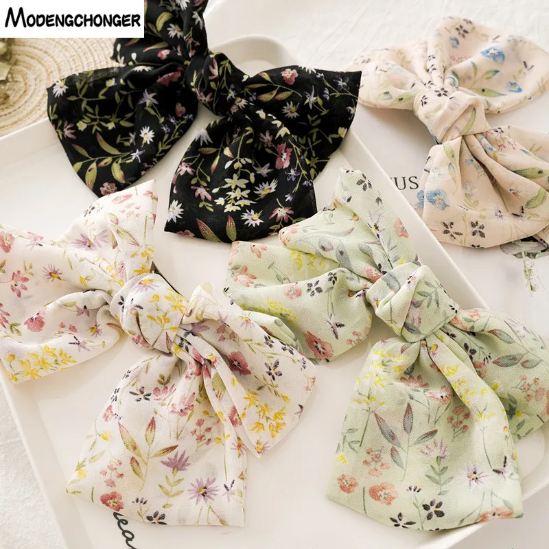 

2 Levels Big Large Bow Hair Clip New Chiffon Printing Ponytail Clip Hairgrips For Women Girls Barrettes Korean Hair Accessories