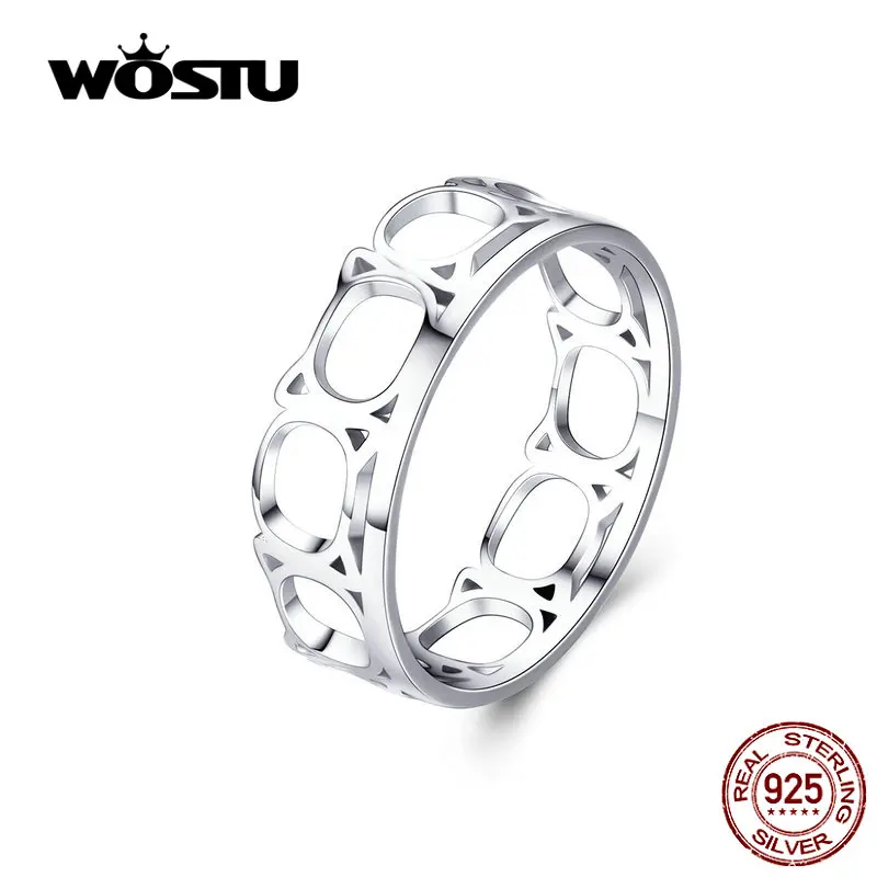 WOSTU S925 Sticky Cat полые кольца на палец Настоящее серебро милые кольца в виде кошки для женщин подарок на свадьбу CQR549