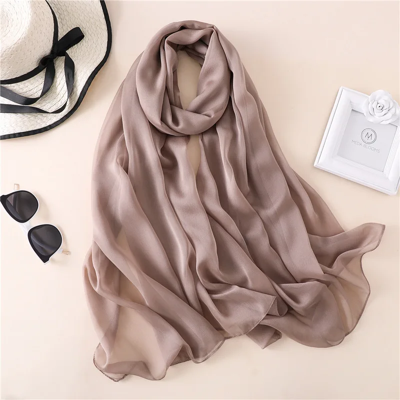 

1pc Silk Solider Color Scarf Long 180*110cm Sorf Shawl Wrap Muslim Headband Scarves Bandana Women Beach Stoles Hijab Foulard