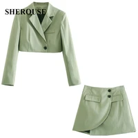 2021 new summer women 2 pieces set cropped blazers and short skirt suit fashion casual chic lady outfits women suit