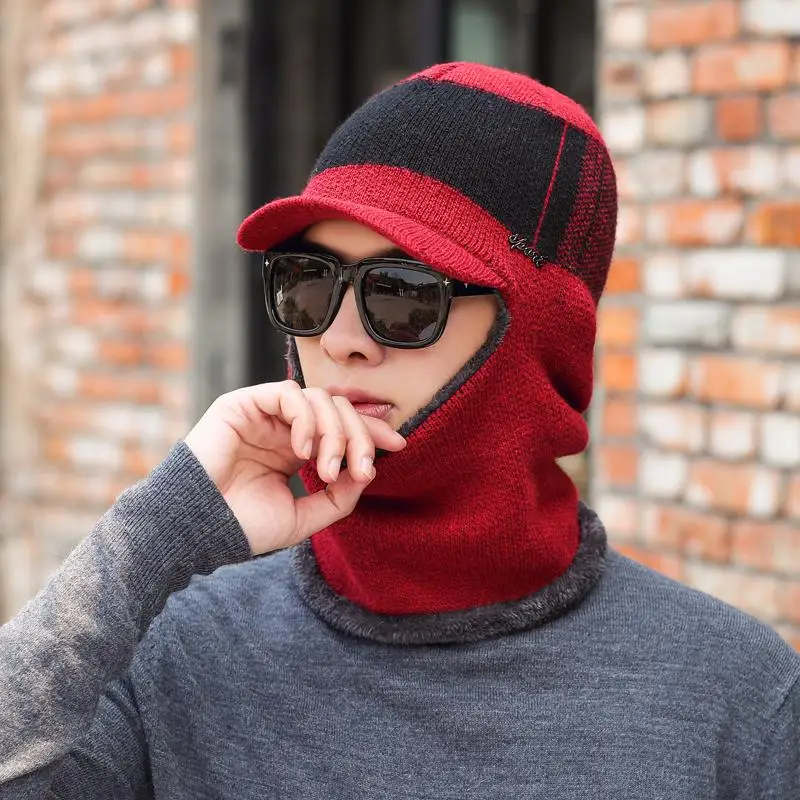 COKK вязаная шапка шарф Зимний Skullies Beanies Зимние шапки для мужчин и женщин ветрозащитные теплые бархатные утолщенные модные шапки стрейч шапки - Цвет: Red