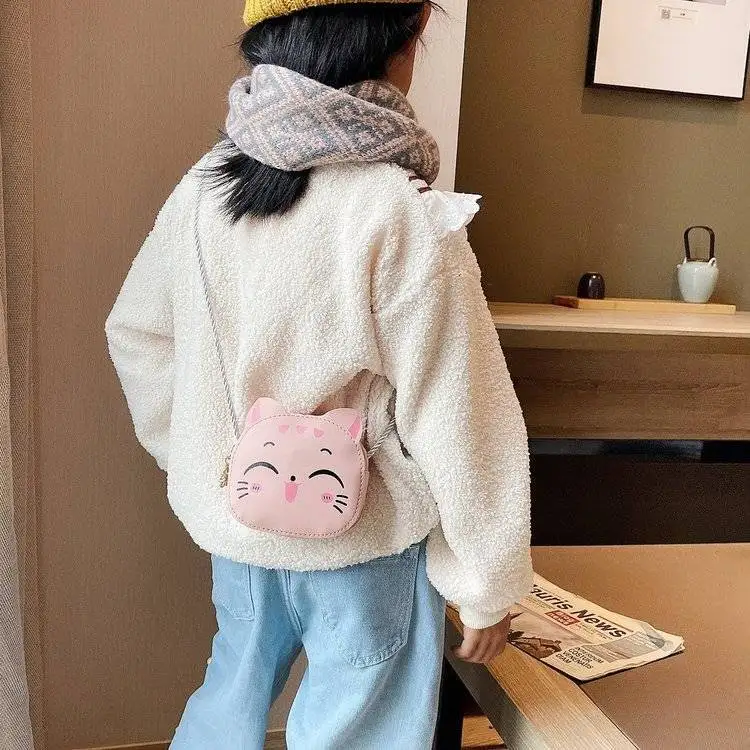 Lovely Children's Mini Crossbody Bags Cute Cartoon Cat Coin Purse for Kids Wallet Handbags PU Leather Girls' Mini Shoulder Bag