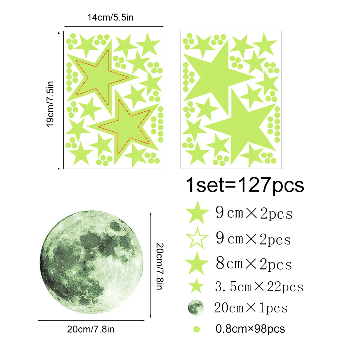 

Tofok Green Luminous Starry Sky Moon Wall Sticker Set Glow in Dark Home Ceiling Window Self-adhesive Decoration Mural Decals