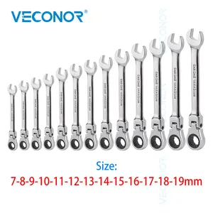 Набор гаечных ключей с храповым механизмом, 72T универсальный, с регулируемой головкой, 7-19 мм, 13 шт.