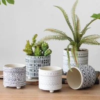 nordic creative pattern ceramic flower pot desktop succulent plant potted with foot indoor balcony home decoration art ornaments
