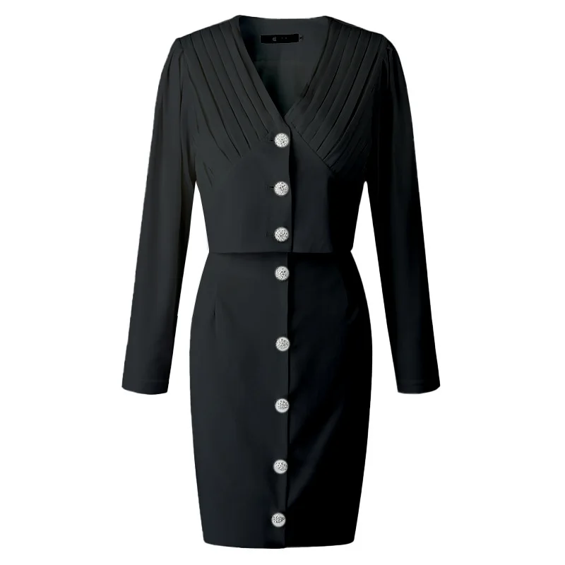 

DEAT 2021 new summer fashion women clothes V-neck single breasted full sleeves pleated short shirt and hips skirt set WP85101L