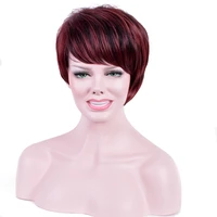 amir synthetic short straight hair with part side bangs wigs for black women black mixed burgundy female hair toupee