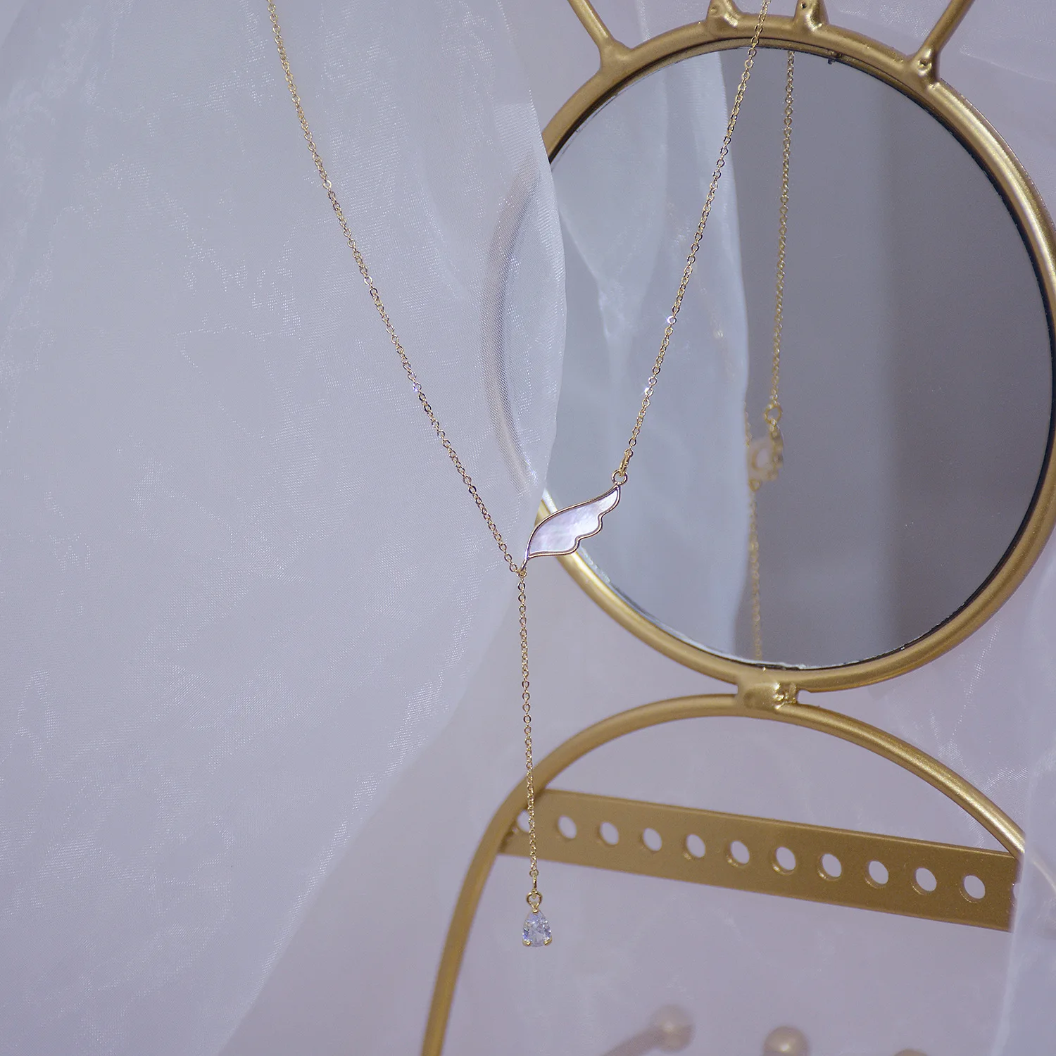

14K Real Gold Fashion Wing Water Drop Shape Gril Necklace Micro Inlay Luxury Bling Zircon Women Choker Jewelry Pendant Gfit
