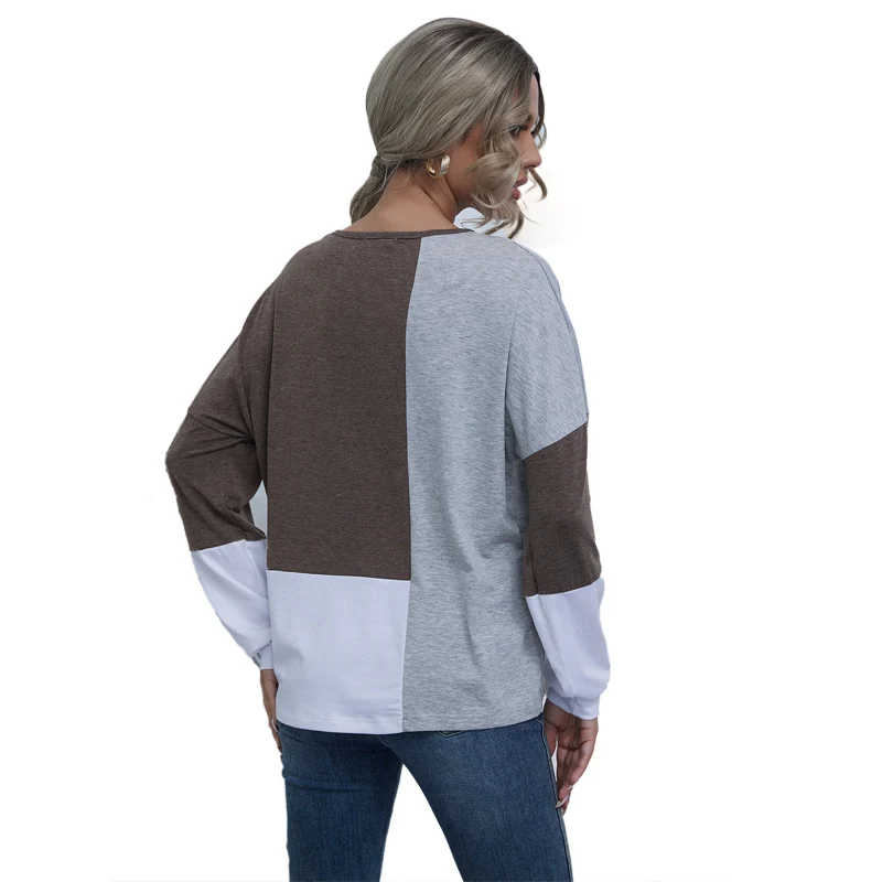 

2021 autumn and winter women's new style ladies home casual temperament wear daily color matching long-sleeved shirt T-shirt