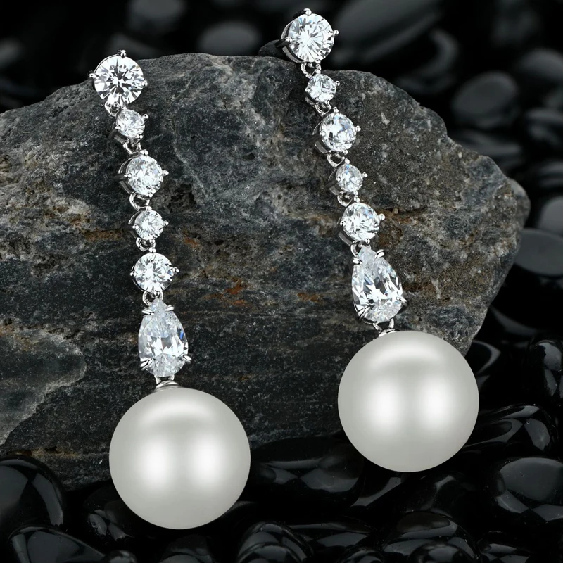 

Knobspin 100% 925 Sterling Silver Fashion Simple Pearl Wedding Earrings for Women White High Carbon Diamond Charm Fine Jewelry